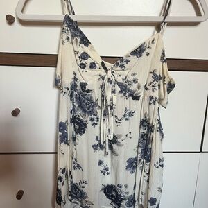 American Eagle Outfitters Cream and Blue Tie Front Camisole